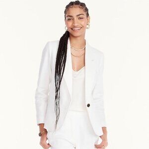 NWT J. Crew Parke Blazer in White Stretch Linen Blend Sz 14T Classic Summer
